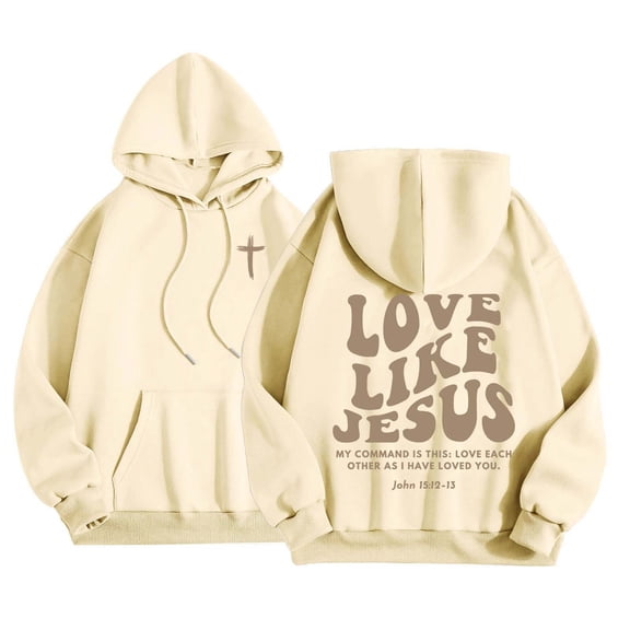 Love Jesus Hoodies for Men Christian Bible Verse Pullover Sweatshirt Casual Loose Beige L