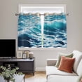thumbnail image 5 of Blue Teal Coastal Kitchen Curtains Short 54 Inch Length, Sea Nautical Ocean Summer Beach Grommet Top Bedroom Living Room Curtains, Light Filtering Cafe Curtain Drapes 2 Panels Set 84''x54'', 5 of 9