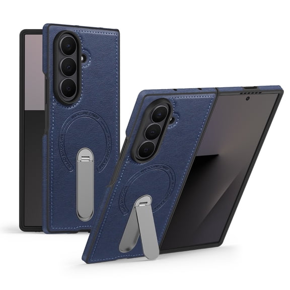 Dteck Magnetic Case for Samsung Galaxy Z Fold 7, Shockproof Leather PC Case Compatible with Mag Safe 360 Rotating Kickstand Cover,Blue