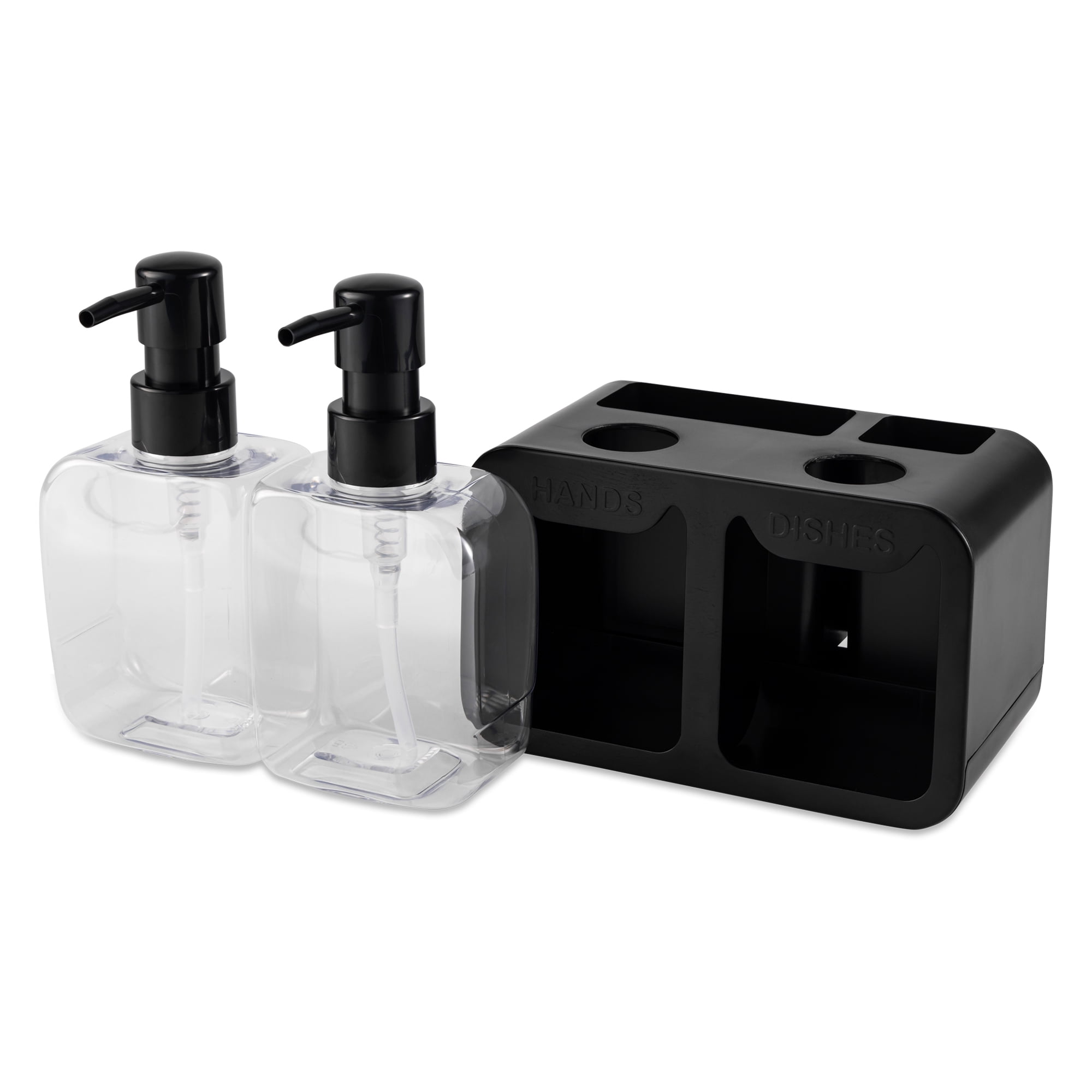 (2 pack) Thyme & Table 2-in-1 Dual Soap Pump and Caddy, Multi-Purpose Sink or Countertop Organizer Caddy, Great for Sponges and Brushes