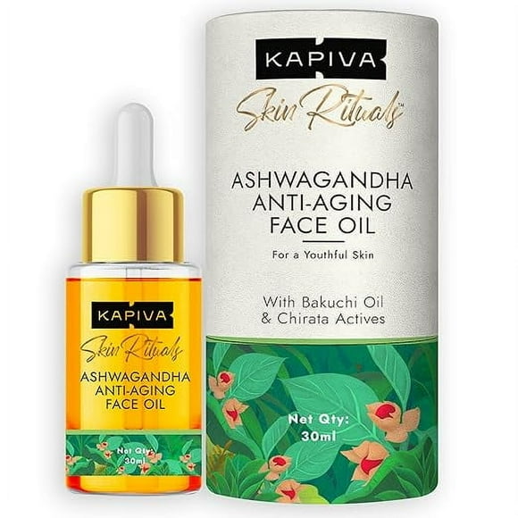 Kapiva Ashwagandha Anti-Aging Face Oil (30ml) | Plant Based Retinol | 100% Ayurvedic Oil for Wrinkles & Fine Lines | With Bakuchi Oil, Herbal Actives