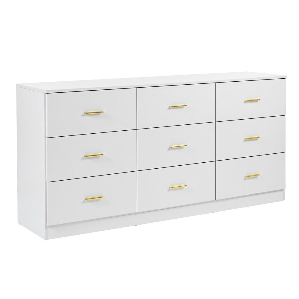 MAYEERTY Modern Natural 9-Drawer Dresser for Bedroom, Wide Chest of Drawers, White
