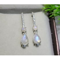 Art Deco Rainbow Moonstone Victorian Dangle/Drop Earrings 925 Solid Sterling Silver Birthstone Earrings - Gemstone Earrings - Women's Jewelry