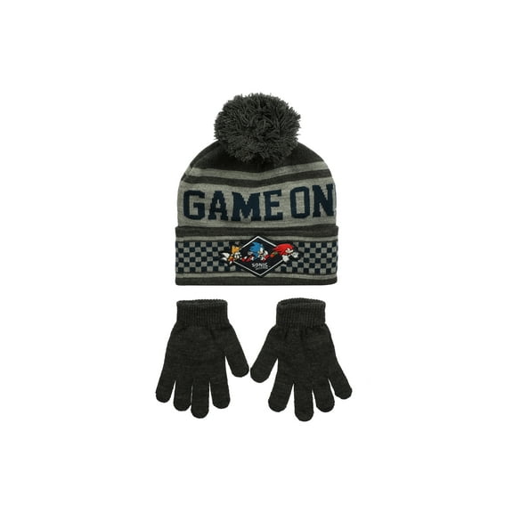 Big Boys Sonic Hat Gloves Set 2 Piece Gray One Size