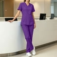 thumbnail image 5 of IUYRTFE Women V Neck Scrub Set Elastic Waist Drawstring Pants with Pockets for Medical Workwear, 5 of 9