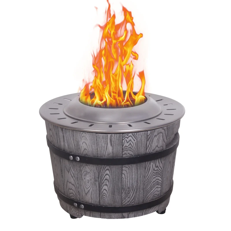 Afterglow Smokeless Fire Pit, 20.5" Round Wood Burning Stainless Steel Top and TerraFab Material Base,Firepit with Weather Cover Perfect for Outdoor Patio Garden, Wood Grain Gray