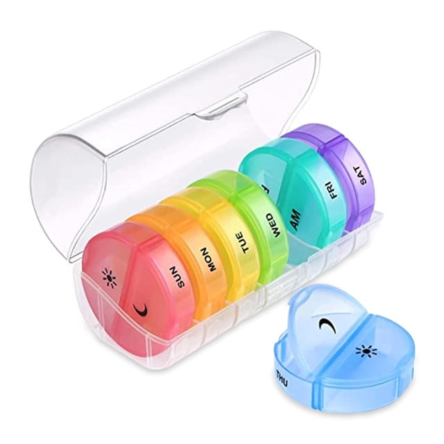 Ounissouiy Caja de pastillas Contenedores de viaje portátiles 14 celdas Soporte para medicamentos Organizador Compartimiento Diseño Cápsula de Type2 NO2