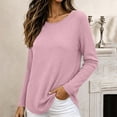 thumbnail image 5 of ClodeEU Women's Crew Neck Side Split Curved Hem Long Sleeve Top, Casual Loose Waffle Knit Pullover Blouse Pink,Women's Plus XXL, 5 of 9