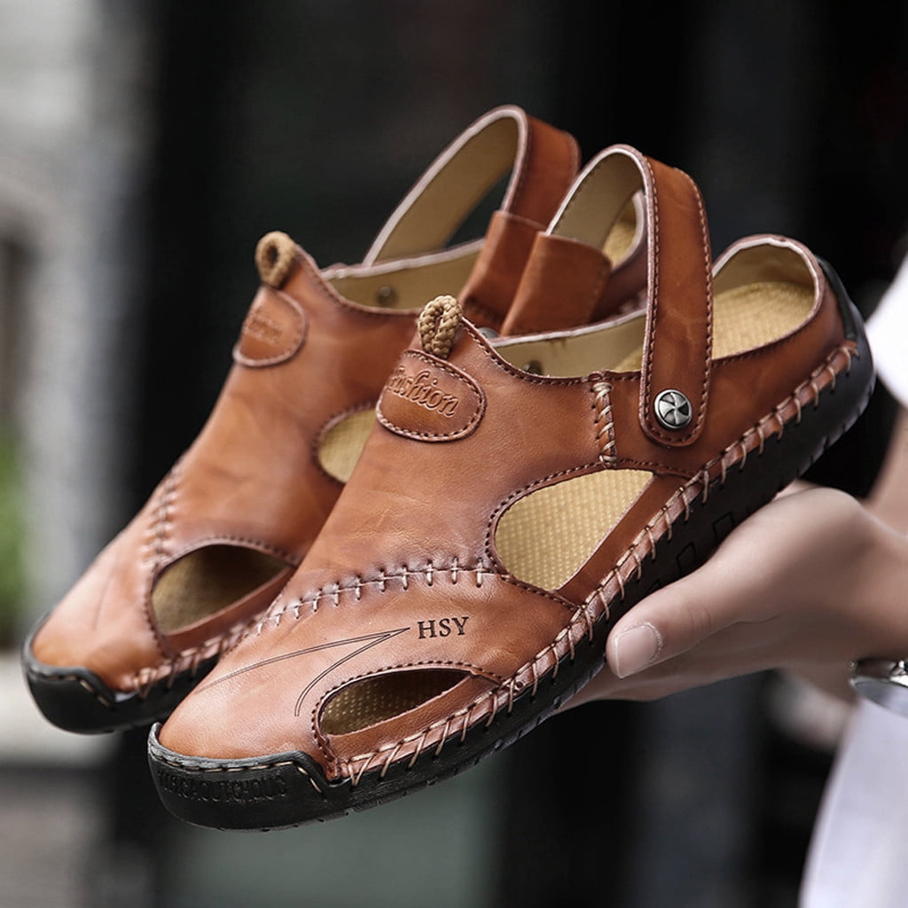 Men s Summer Casual Leather Sandals Breathable Outdoor Beach Shoes Walmart