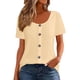 thumbnail image 2 of Xuyuer Women's Solid Color Loose Casual Button Round Neck Short Sleeved Top, 2 of 5