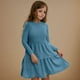 thumbnail image 2 of Odeerbi Niñas de Manga Larga Vestido de Punto de Canalé Niños Color Sólido Cuello Redondo Vestido de Princesa Con Bolsillo, 2 of 9