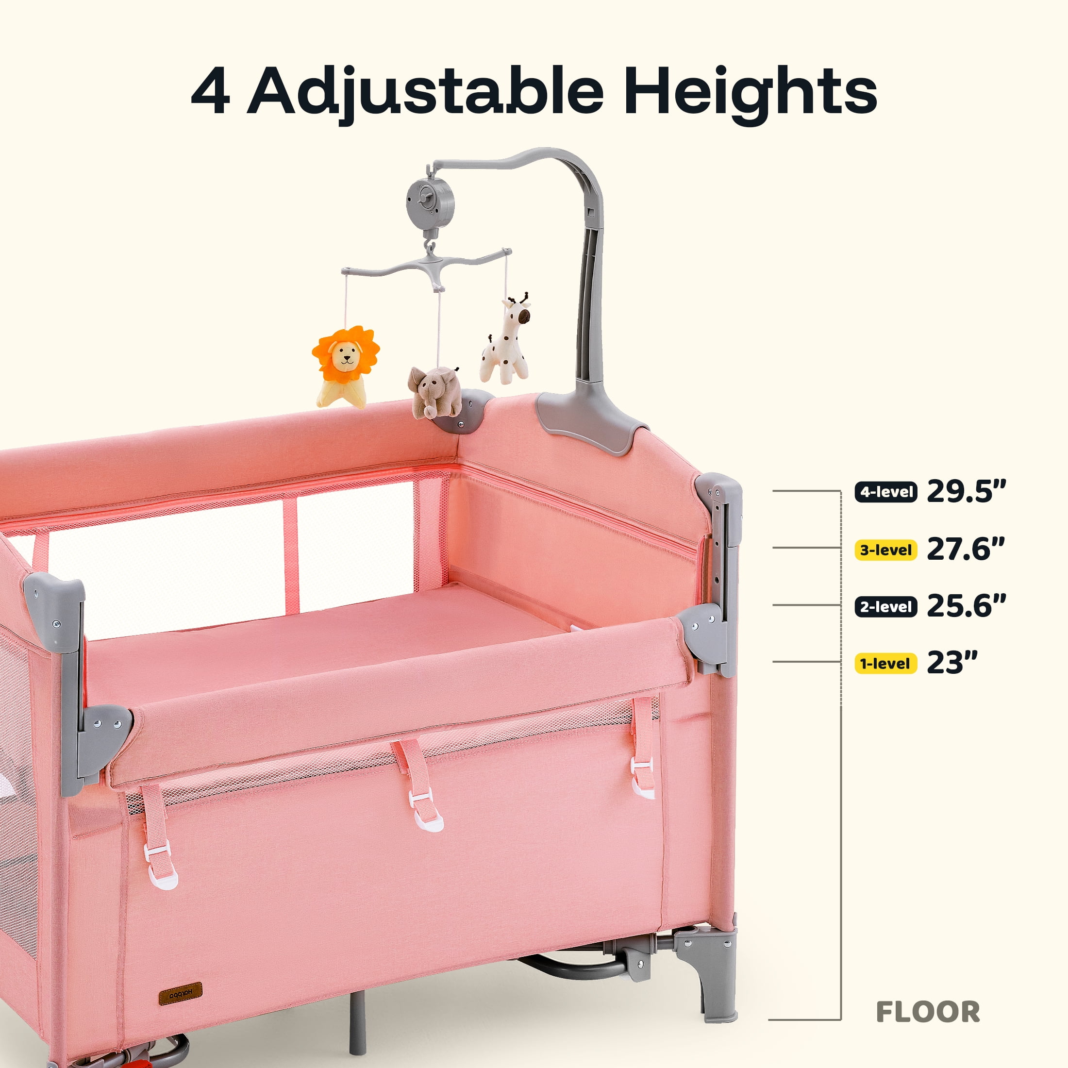HARPPA 5 in 1 Baby Playard with Bassinet & Changing Table for Newborn, Pink