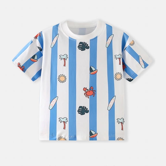 Eltusu Boys T-shirts, Crewneck Spring Fall Summer Pullover Tops with Short Sleeve Blue Size 2-8 T