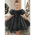 thumbnail image 3 of Flower Girl Dress Organza Toddler Dresses Puff Sleeve & Bow Bcak Girls Princess Dress for Wedding Birthday -Black-14Y, 3 of 10