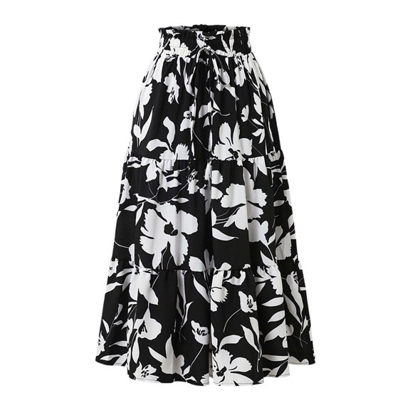 Skirts for Women Skirt Elegant Floral Pleated Midi Skirt for Women Lightweight Comfort A-Line Design Summer Fashion High-End Black S