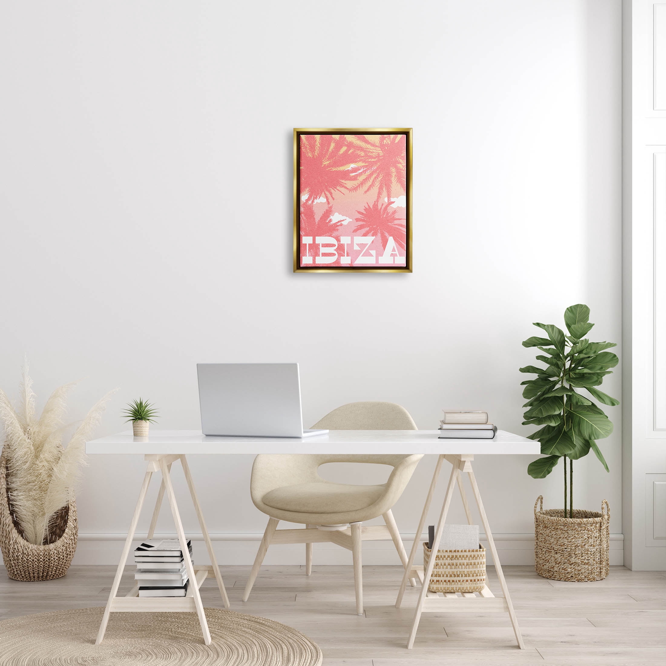 Stupell Industries Tropical Ibiza Palm Trees Graphic Art Metallic Gold Floating Framed Canvas Print Wall Art, Design by Daphne Polselli