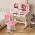 thumbnail image 3 of Fompes Kids Desk and Chair Set Height Adjustable Children Study Desk Graffiti Table Kids Art Table with Storage Drawer Book Stand Multi-Functional for Bedroom & Study Room - Pink, 3 of 8
