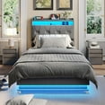 thumbnail image 5 of VEANERWOOD Twin Size Lift Up Bed Frame with Storage Headboard, Upholstered Platform Bed with Charging Station, LED Lights, No Box Spring Needed, 5 of 9
