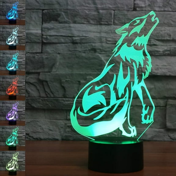 YSITIAN 3D Wolf Animal Night Light Table Desk Optical Illusion Lamps 7 Color Changing Lights LED Table Lamp Xmas Home Love Birthday Children Kids Decor Toy Gi YT05-169