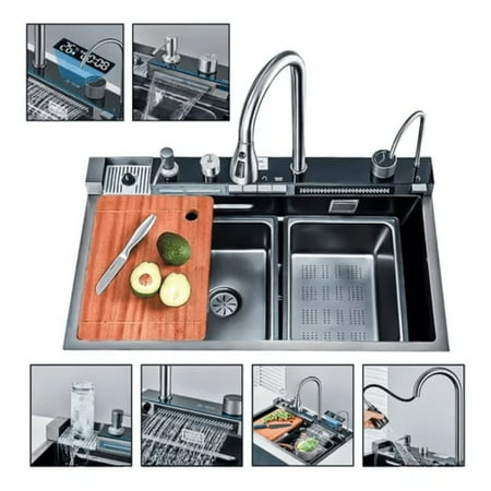 Lavaplatos Digital Cascada Inteligente Smart 75X46 Lluvia Acero Inoxidable