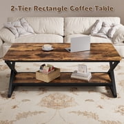 47 inch Rectangle Coffee Table, 2-Tier Wooden Rustic Brown Coffee Tables for Living Room, Modern Center Table for Small Space, Apartment, Office