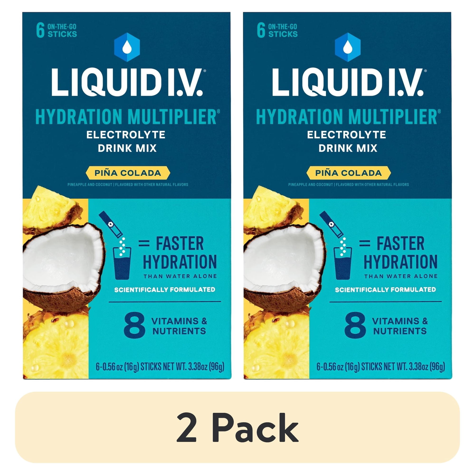 (2 pack) Liquid I.V.® Pina Colada Hydration Multiplier® Powdered Electrolyte Drink Mix, 6 Count Packets