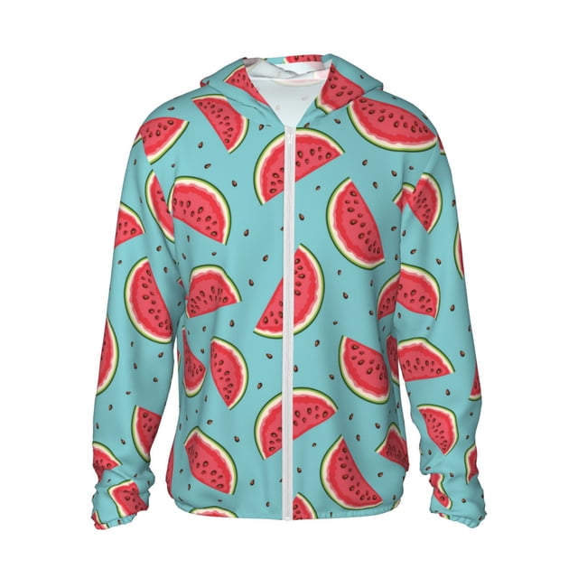 Balery Watermelon Sudadera ligera de manga larga con capucha y protección solar UPF 50+ para hombre y mujer, ideal para pesca y running-XX-Large
