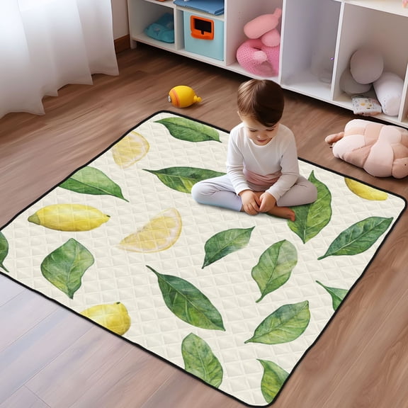 WOBOGO Lemon Leaf Baby Playmats Extra Large Waterproof Rollable Activity Pads for Toddlers 50×50inch