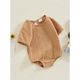thumbnail image 3 of Biekopu Baby Bubble Romper Casual Rolled Up Short Sleeve Solid Color Bodysuit Infant Summer Tops, 3 of 9