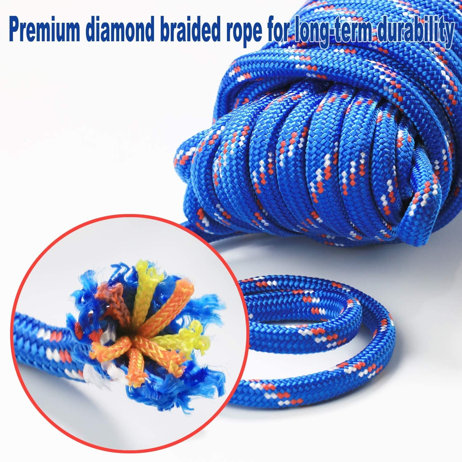 Wellmax Diamond Braided Nylon Rope with Uv Treatment and Weather Resistant,  2 Pack 1/4 Inch X 50ft White with 4 Bonus Quick Links 