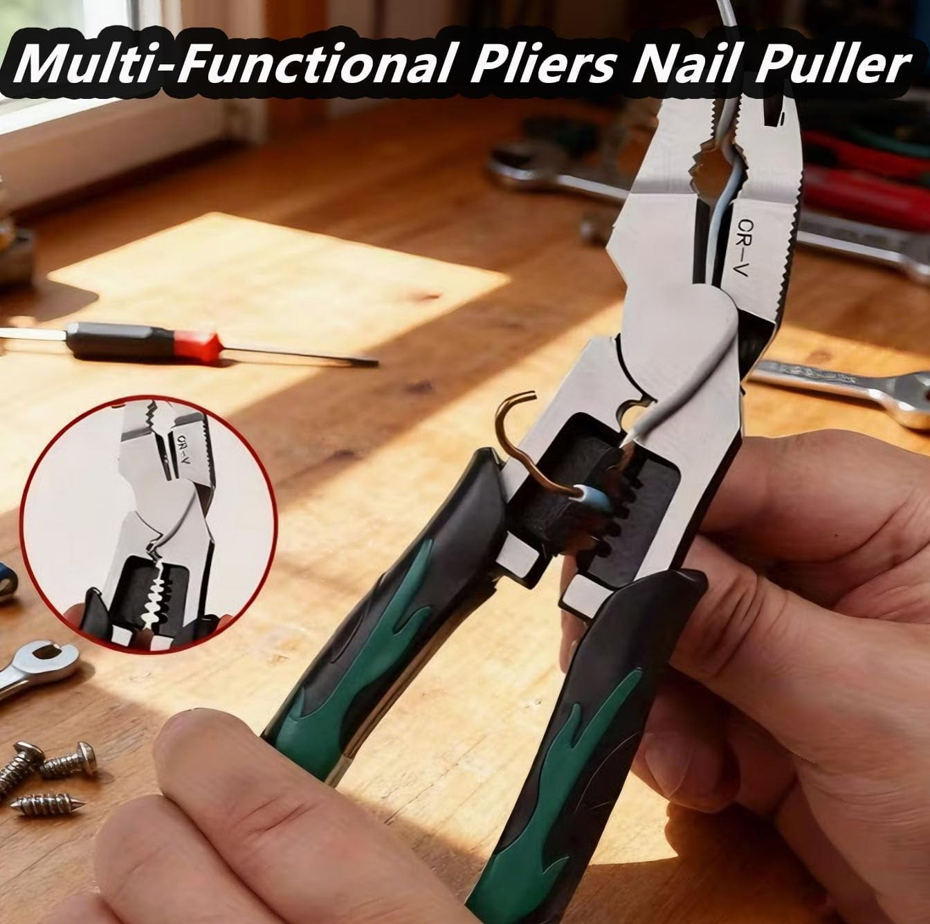 Industrial-Grade Multi-function Cutting Pliers, 9-in-1 Heavy-Duty Compound Action Wire Cutters,Heavy-Duty MultiFunctional Plier Nail Puller/Wire Cutter/Stripper/Crimper for Electricians and Homes (Q)
