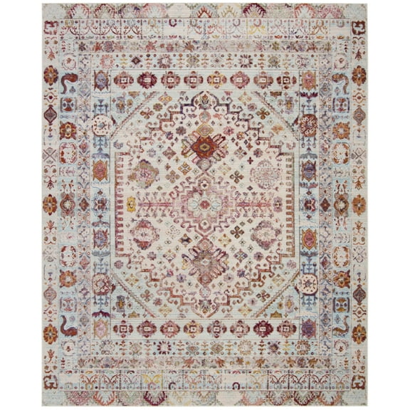 SAFAVIEH Valencia Angelle Distressed Oriental Polyester Area Rug, Blue/Multi, 4' x 5'7"