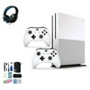 Pre-Owned Microsoft Xbox One S 1TB with 2 Controller, 4K Ultra HD White with BOLT AXTION Cleaning Kit Headset Bundle (Refurbished: Like New)