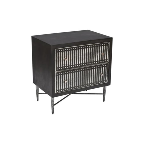 Sarah 2 Drawer Nightstand in Mango Solid Wood Antique Brown Finish on Iron Base