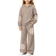 thumbnail image 2 of Auroural Girls Sweatsuit Size 14-16 Girls Floral Print Hoodie Outfit Long Sleeve Hooded Sweatshirt Wide Leg Pants 2 Piece Casual Tracksuit Set for Kids, 2 of 8