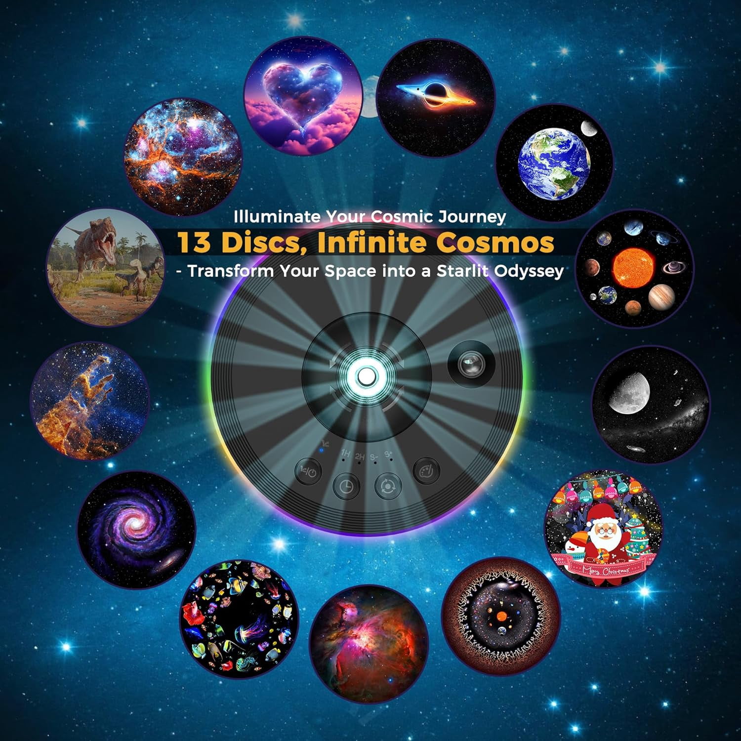 Galaxy Projector, 13 Film Discs Star Projector Night Light, Home Planetarium Space Northern Lights Ceiling Starry Sky Light, 360° Rotating with Timer, Gift for Kid Adult Bedroom