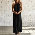 thumbnail image 6 of Miluxas Women's Halter Neck Sleeveless Maxi Dress Pleated Front A Line Looes Flowy Long Dress with Pockets Lightweight Beach Vacation Outfits Black, 6 of 7