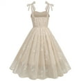 thumbnail image 5 of Cavosen 50s Style Ladies Dresses Beige Embroidered Vintage Retro Sleeveless Square Neck Knot Strap Spaghetti Dresses A-Line Tea Length Dresses Floral Print Bodycon Cocktail Party Dress 2XL, 5 of 7
