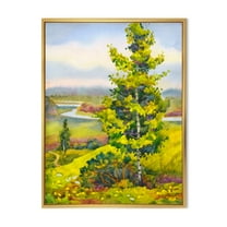 Designart 'Colorful Young Orange Betulas Along Bank Of Calm Bay' Lake House Framed Canvas Wall Art Print