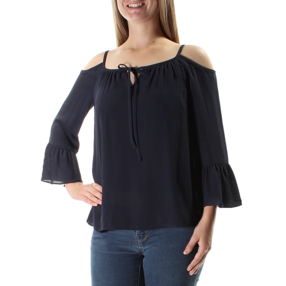 INC $69 Womens New 1626 Navy Cut Out  Keyhole Long Sleeve Blouse Top 4 B B