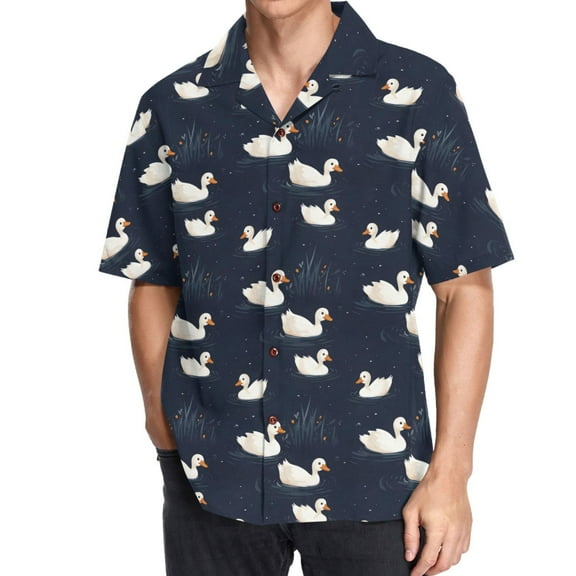 joogoo Men's Hawaiian Shirt Cute Duck Short Sleeve Casual Button Down Shirts M