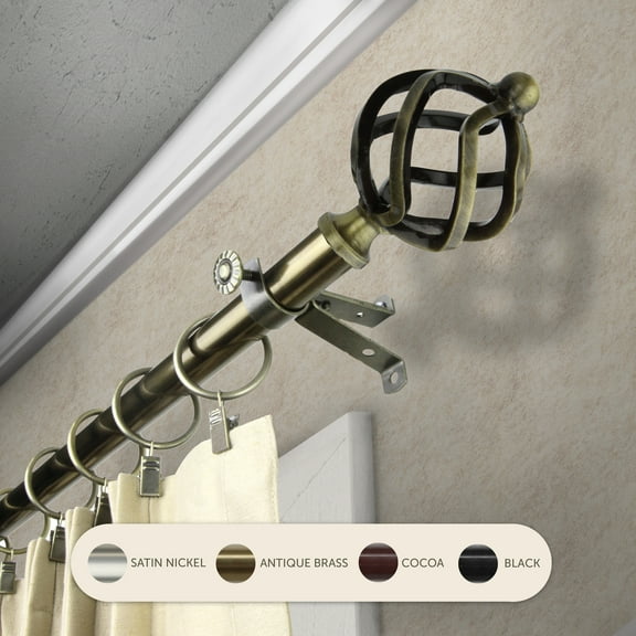 Domovina Curve 13/16" Single Curtain Rod-Color:Antique Brass,Size:28-48"