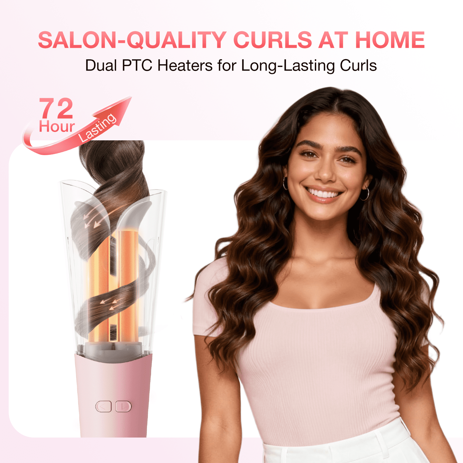 BABONIR 1.25'' Automatic Curling Iron for Beginners - 3 Temp, 2-Way Rotation, Anti-Scald, 500M Ionic, Dual Voltage, Champagne Pink