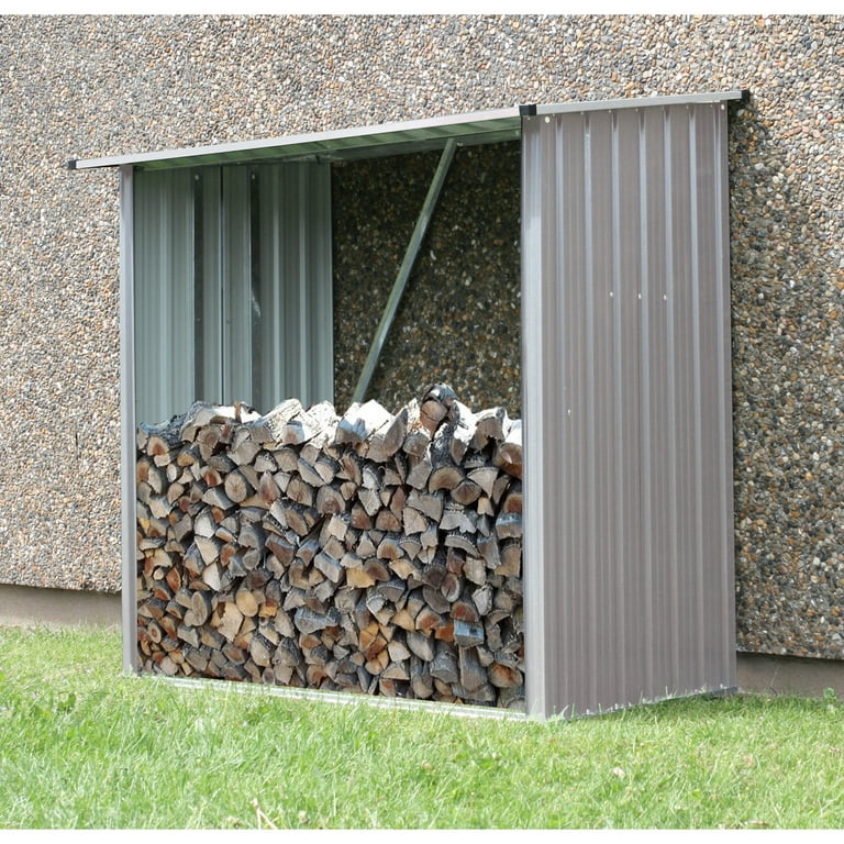 Hanover Indoor/Outdoor Galvanized Steel Woodshed Storage Rack Holds up to 55 Cu. Ft. of Stacked Firewood, Beige Hanover Indoor/Outdoor Galvanized Steel Woodshed Storage Rack Holds up to 55 Cu. Ft. of Stacked Firewood, Beige