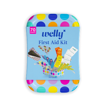 Welly Kids First Aid Kit with Bandages and Ointments, Polka Dot, 70 Count