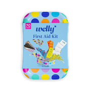 Welly Kids First Aid Kit with Bandages and Ointments, Polka Dot, Assorted Colors and Sizes, 70 Count