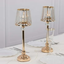 Efavormart 2 Pack Gold Metal Pillar Votive Candle Holders With Crystal Lamp Shade, Candlestick Stand for Table Centerpieces - 15"