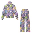 thumbnail image 5 of SCRAWLGOD Easter Egg Floral Leaf Print Violet Women's 2 Piece Outfits Long Sleeve Pullover Loose Fit Sweatshirt Wide Leg Pants with Pockets Turtleneck Sweatsuit Loungewear Set, XS, 5 of 7