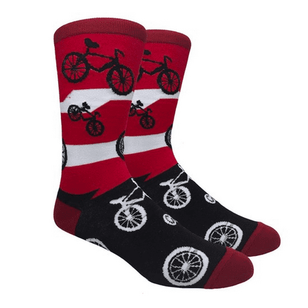 - Men's Fun Novelty Print Casual Trouser Crew Socks - Bicycle Red Stripes