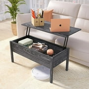 Tansole MDF Lift-Top Coffee Table with Storage For Living Room,Dark Grey Oak